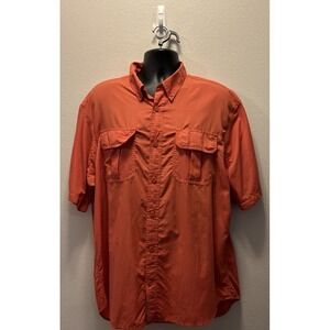 Duluth Trading Co Mens Size XL Orange Nylon Button Front Short Sleeve Vented‎